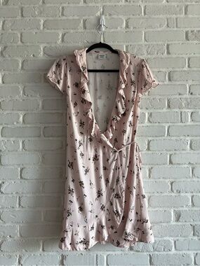 Sunday Best Blush Floral Ruffle Wrap Mini Dress, Size Medium.